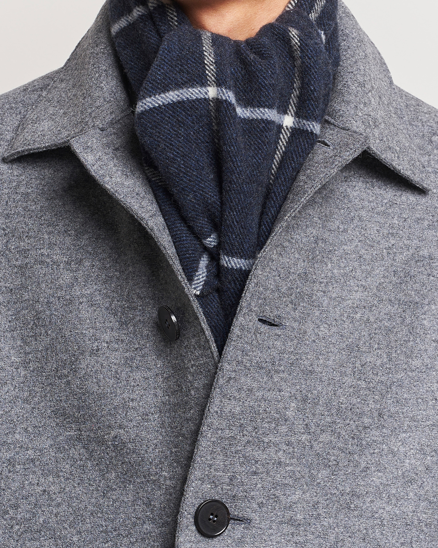 Heren |  | Eton | Checked Wool Scarf Navy Blue