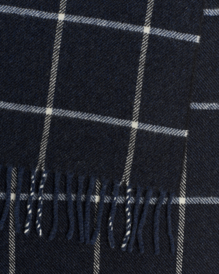 Heren | Eton Checked Wool Scarf Navy Blue | Eton | Checked Wool Scarf Navy Blue