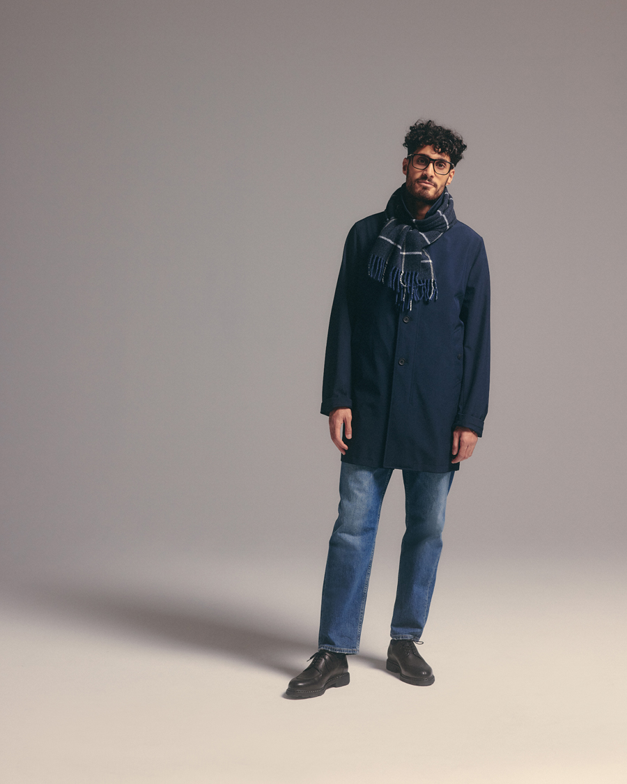Heren | Eton Checked Wool Scarf Navy Blue | Eton | Checked Wool Scarf Navy Blue