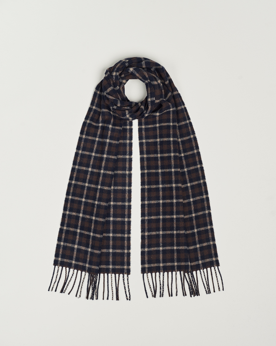 Heren | Eton Checked Wool Scarf Dark Brown | Eton | Checked Wool Scarf Dark Brown