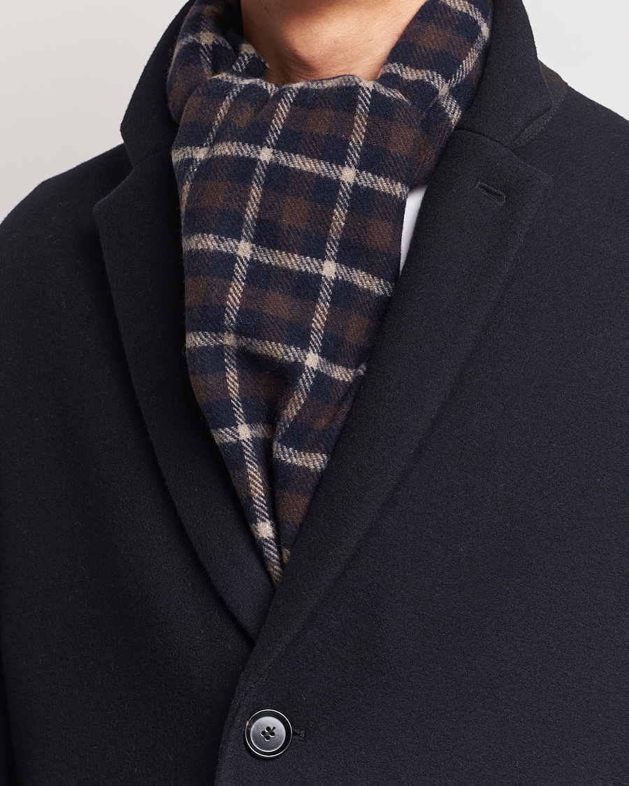 Heren | Eton Checked Wool Scarf Dark Brown | Eton | Checked Wool Scarf Dark Brown