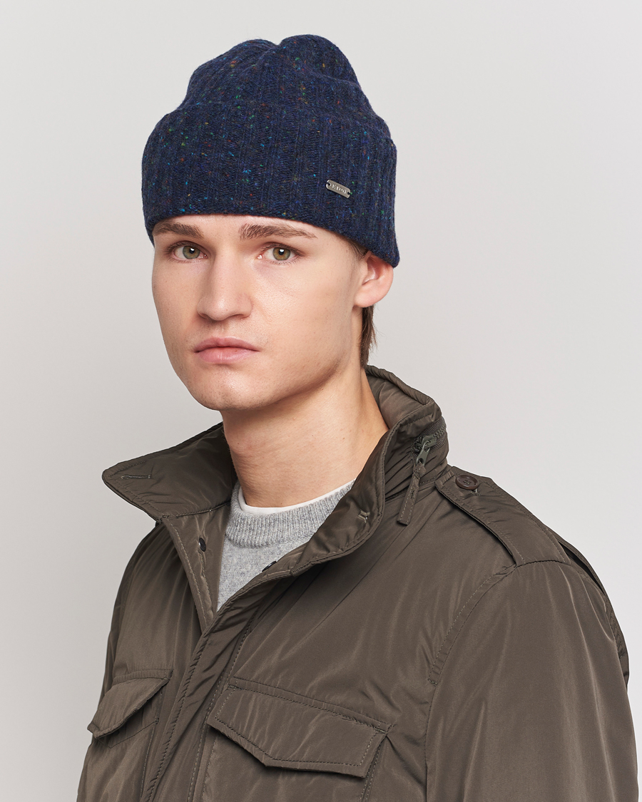 Heren |  | Eton | Wool Blend Donegal Beanie Navy Blue