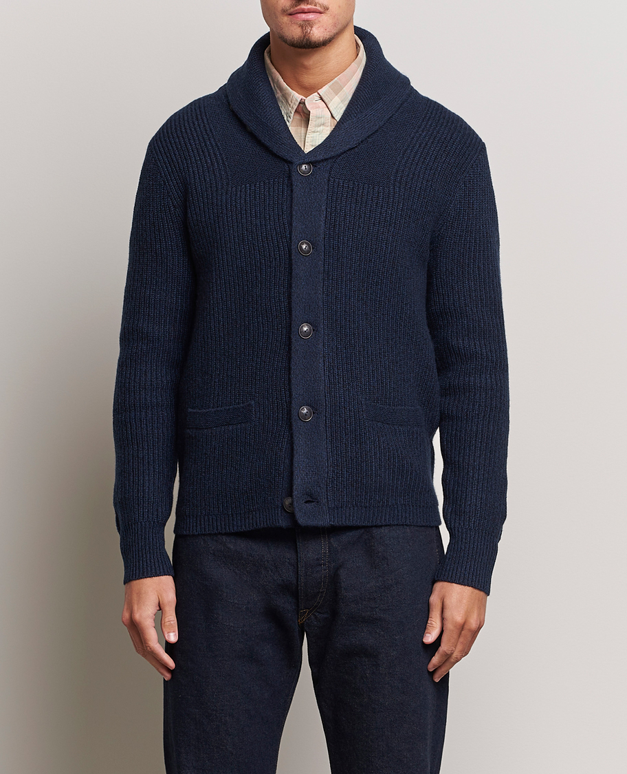 Heren | Truien | RRL | Recycled Cashmere Shawl Cardigan Navy Heather