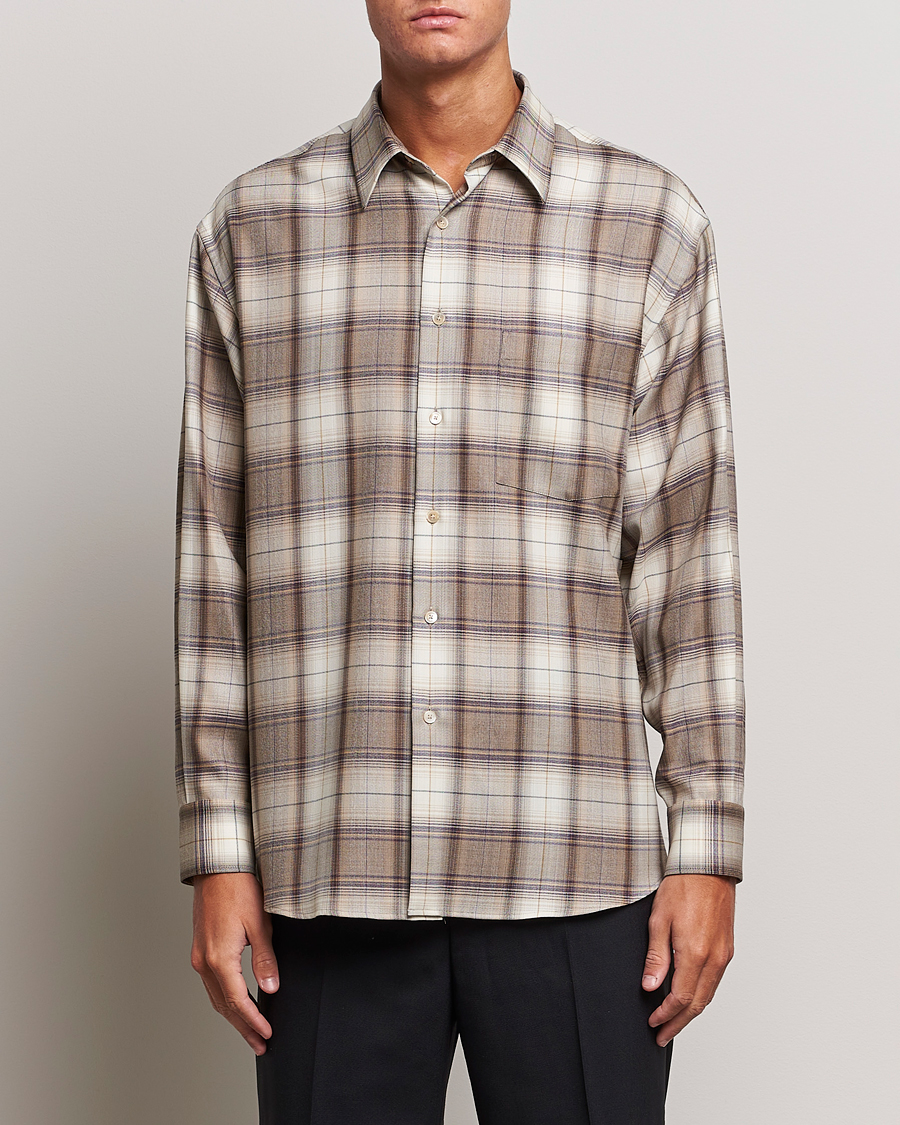 Heren | Luxury Brands | Auralee | Super Light Wool Shirt Brown Check