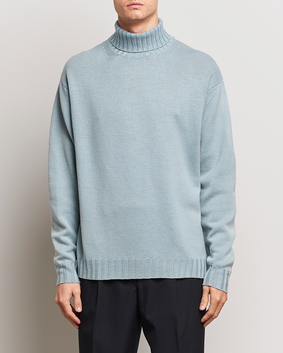 Heren | Truien | Auralee | Washed French Merino Rollneck Light Blue