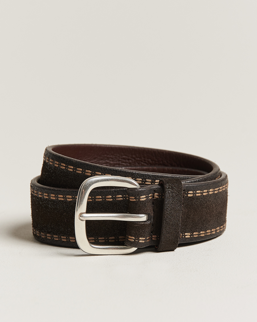 Heren | Orciani Suede Stitched Belt 3,5 cm Dark Brown | Orciani | Suede Stitched Belt 3,5 cm Dark Brown