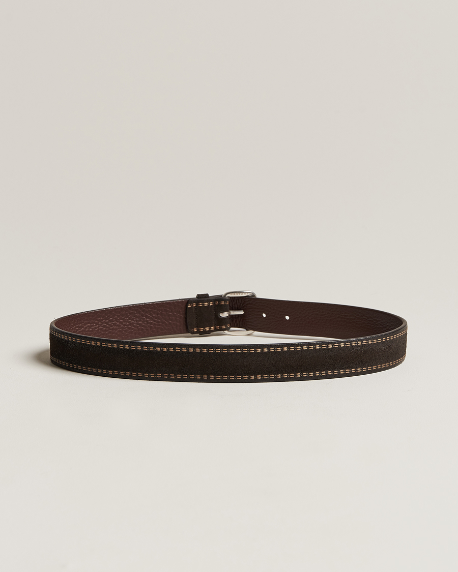 Heren | Orciani Suede Stitched Belt 3,5 cm Dark Brown | Orciani | Suede Stitched Belt 3,5 cm Dark Brown