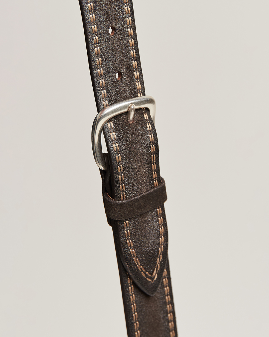 Heren | Orciani Suede Stitched Belt 3,5 cm Dark Brown | Orciani | Suede Stitched Belt 3,5 cm Dark Brown