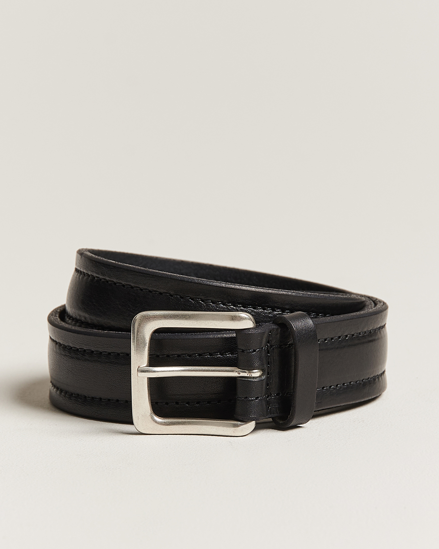 Heren | Orciani Vachetta Stitched Belt 3,5 cm Black | Orciani | Vachetta Stitched Belt 3,5 cm Black
