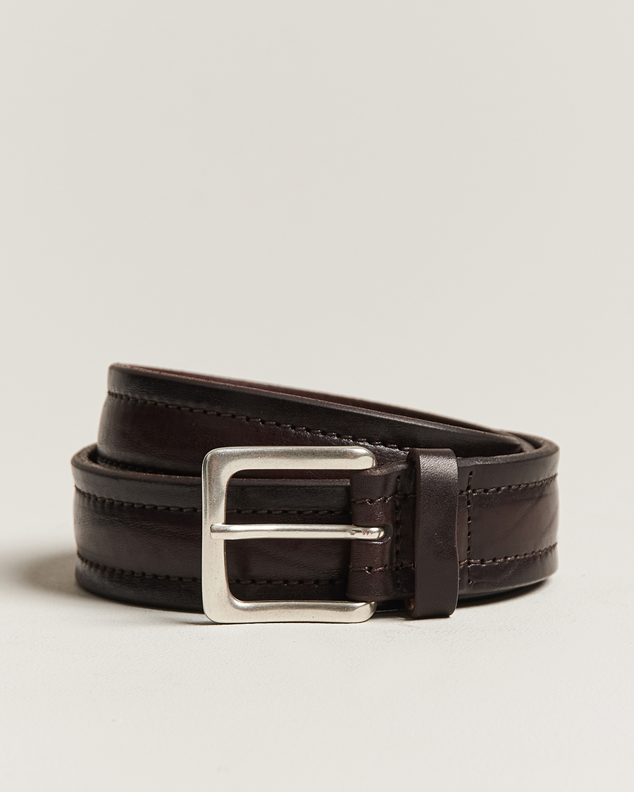 Heren | Orciani Vachetta Stitched Belt 3,5 cm Dark Brown | Orciani | Vachetta Stitched Belt 3,5 cm Dark Brown