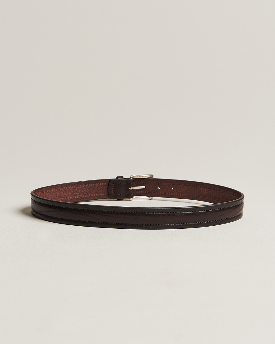 Heren | Orciani Vachetta Stitched Belt 3,5 cm Dark Brown | Orciani | Vachetta Stitched Belt 3,5 cm Dark Brown
