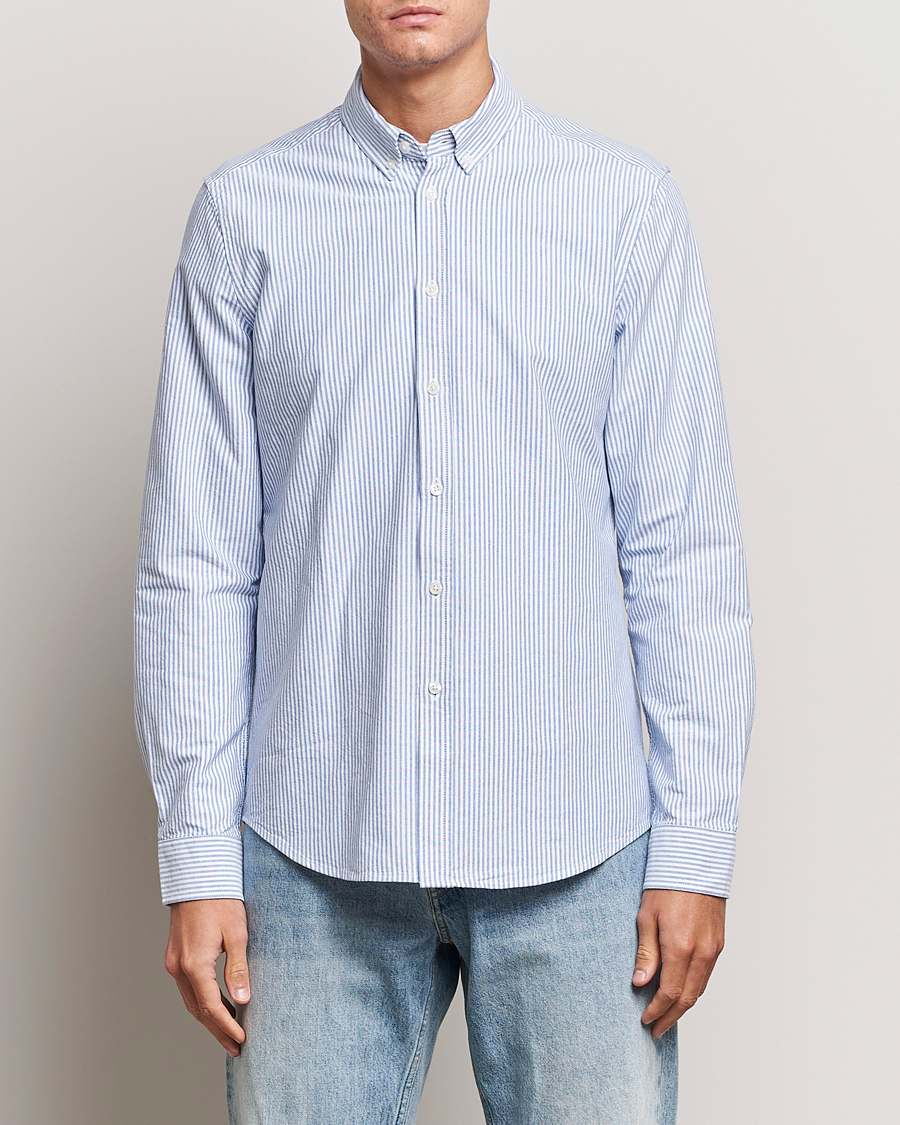 Heren | Casual | Samsøe Samsøe | Liam Striped Button Down Shirt  Blue/White