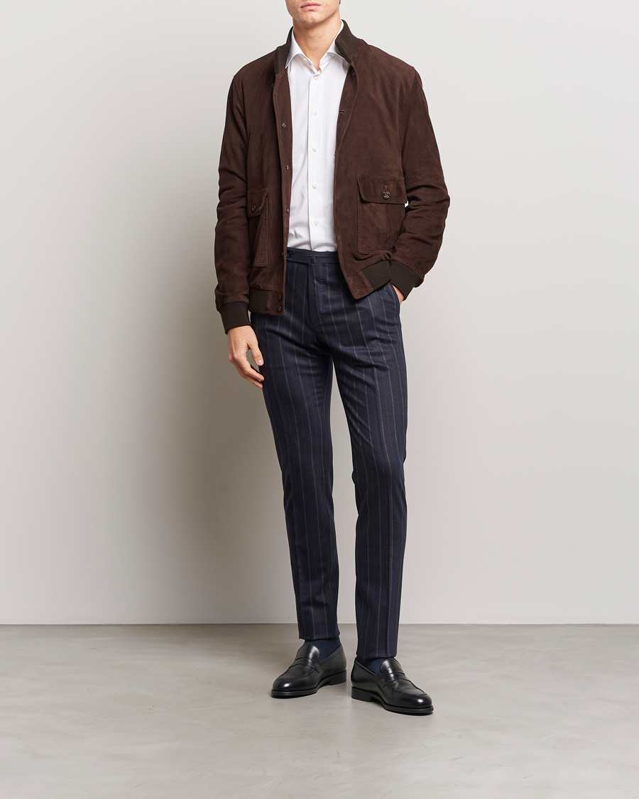 Heren | Broeken | Incotex | Wool/Cashmere Stretch Pinstripe Trousers Navy