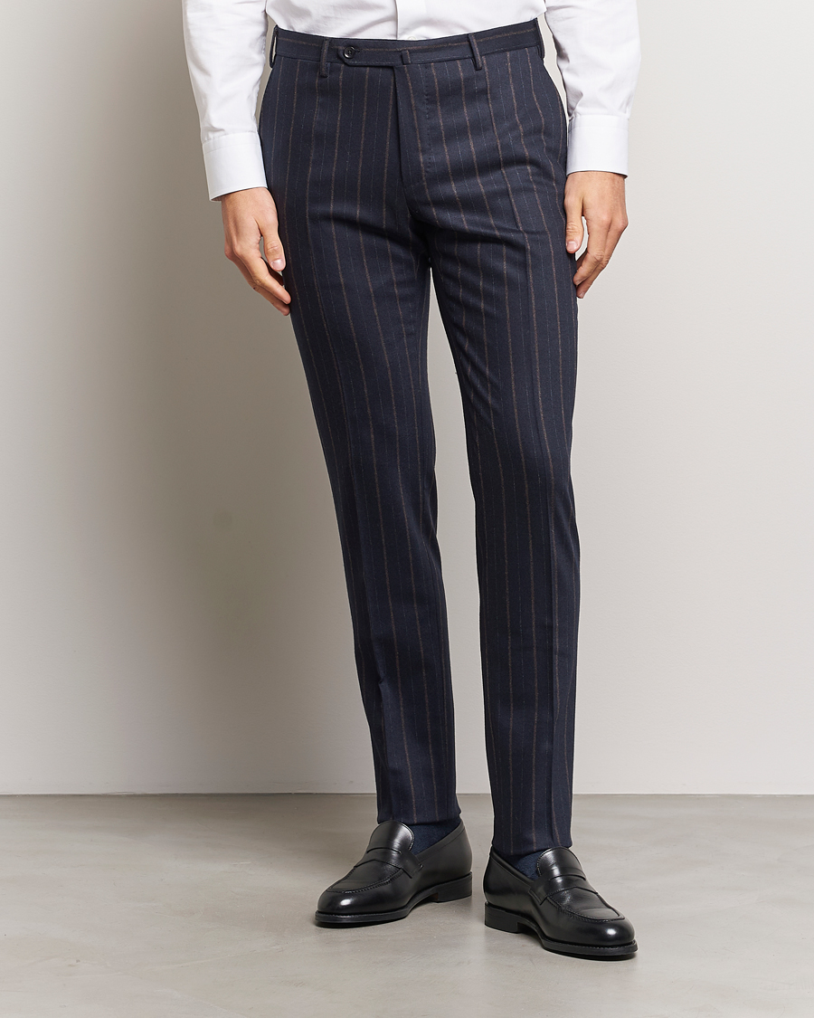 Heren | Broeken | Incotex | Wool/Cashmere Stretch Pinstripe Trousers Navy