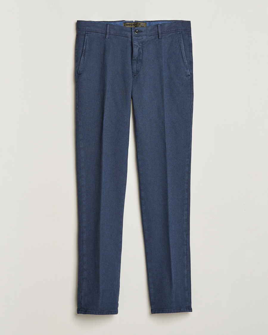 Heren | Broeken | Incotex | Slim Fit Overdyed Microstructure Slacks Dark Blue