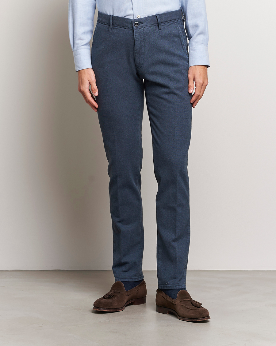 Heren | Chino's | Incotex | Slim Fit Overdyed Microstructure Slacks Dark Blue