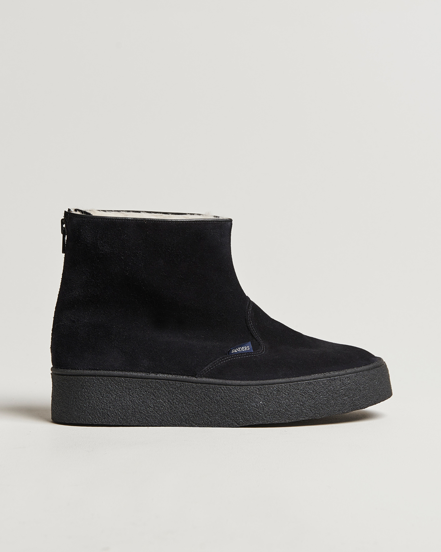 Heren | Sanders Sherling Lined Suede Curling Boot Black | Sanders | Sherling Lined Suede Curling Boot Black