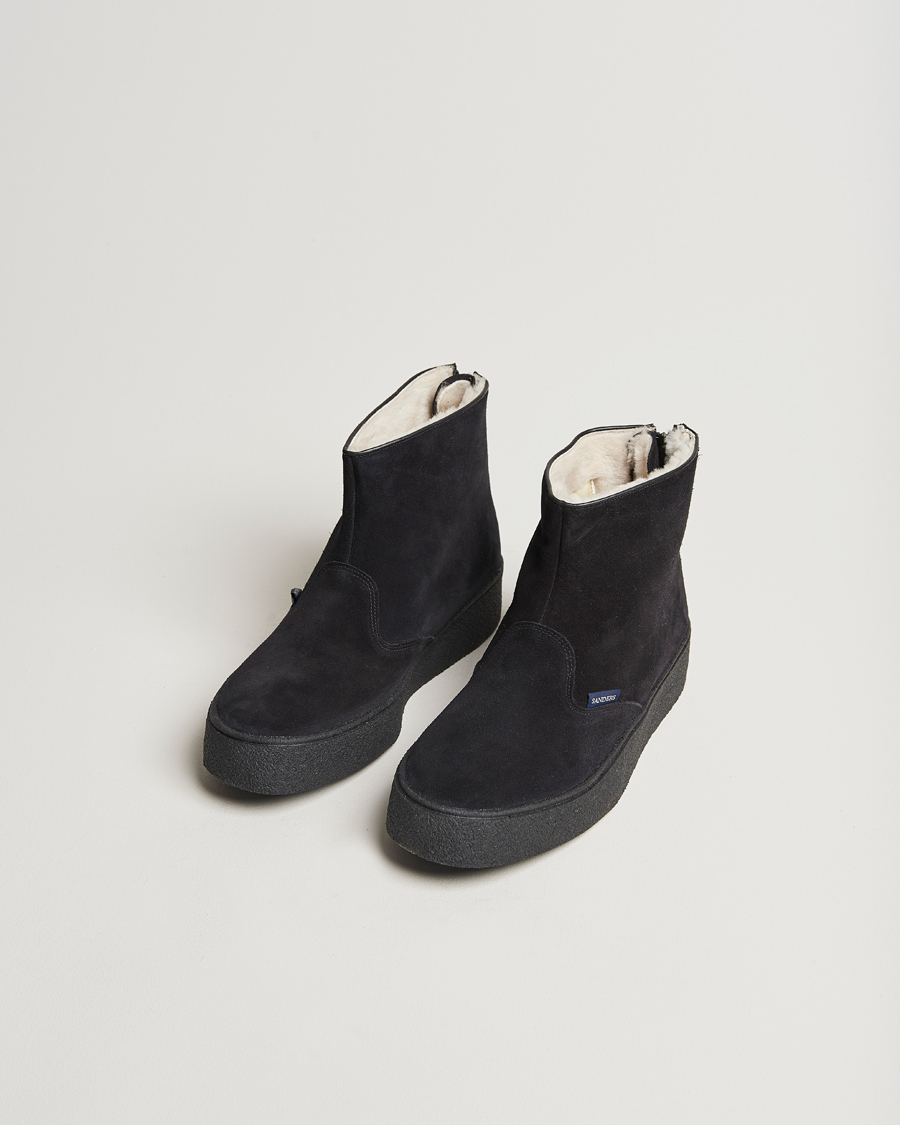 Heren | Sanders Sherling Lined Suede Curling Boot Black | Sanders | Sherling Lined Suede Curling Boot Black
