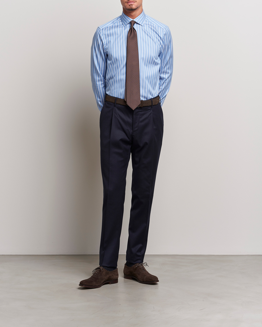 Heren | Overhemden | Stenströms | Slimline Striped Cut Away Shirt Blue