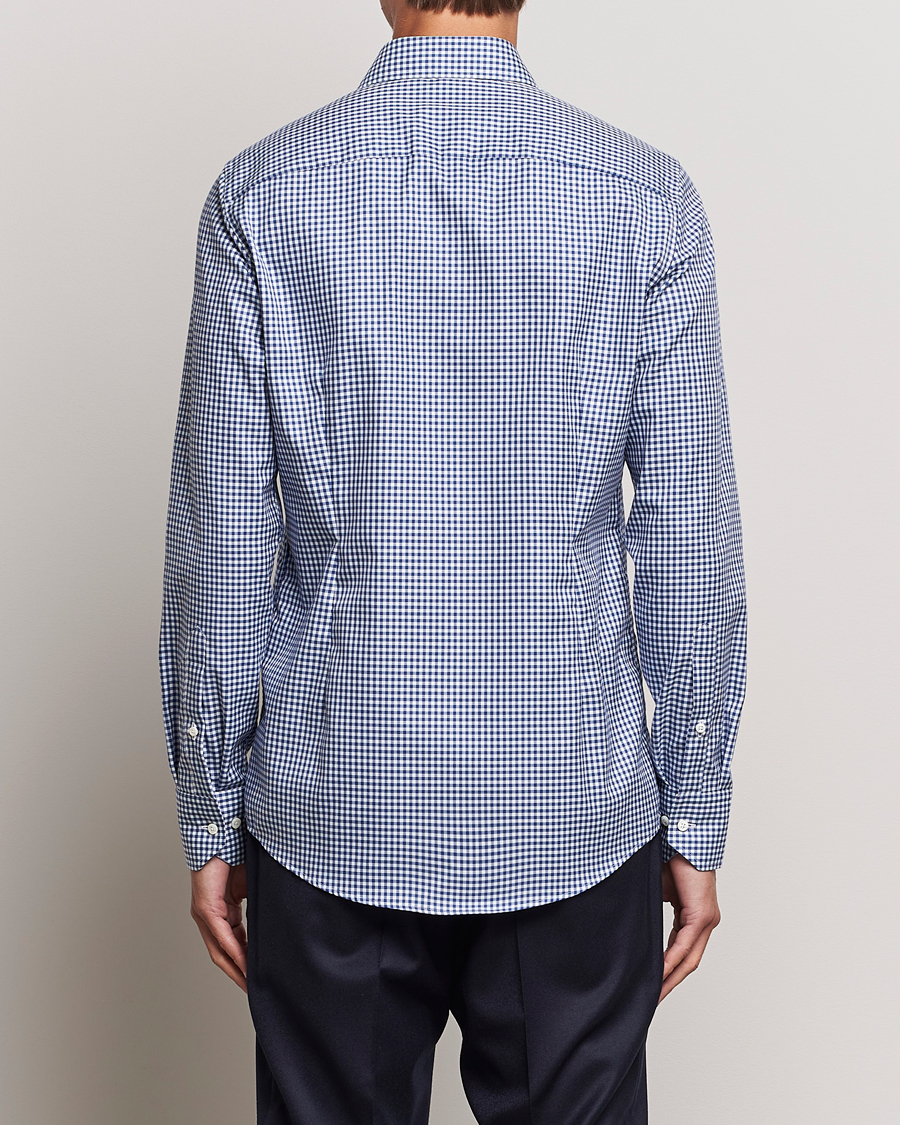 Heren | Overhemden | Stenströms | Slimline Mini Check Cut Away Shirt Blue