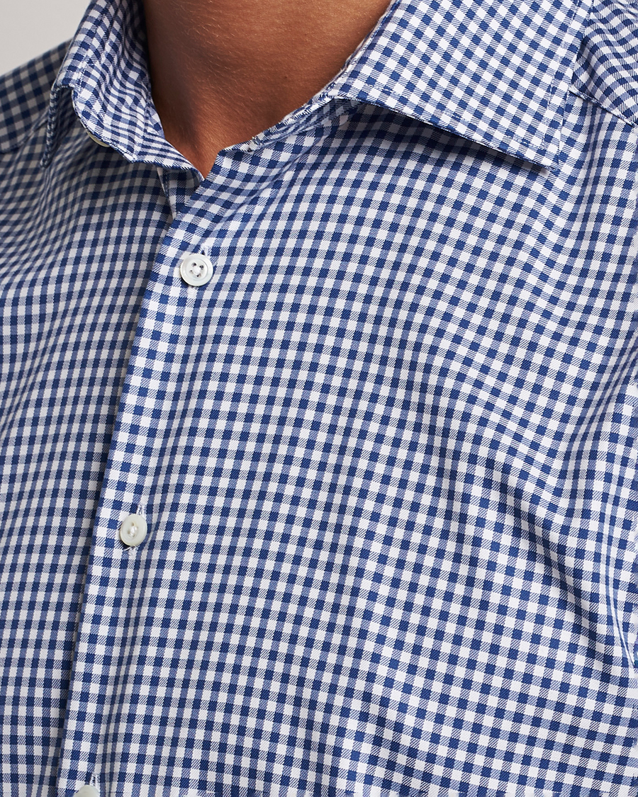 Heren | Overhemden | Stenströms | Slimline Mini Check Cut Away Shirt Blue
