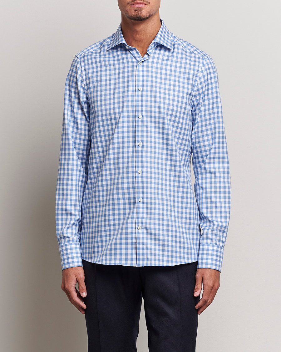 Heren |  | Stenströms | Slimline Check Cut Away Shirt Light Blue