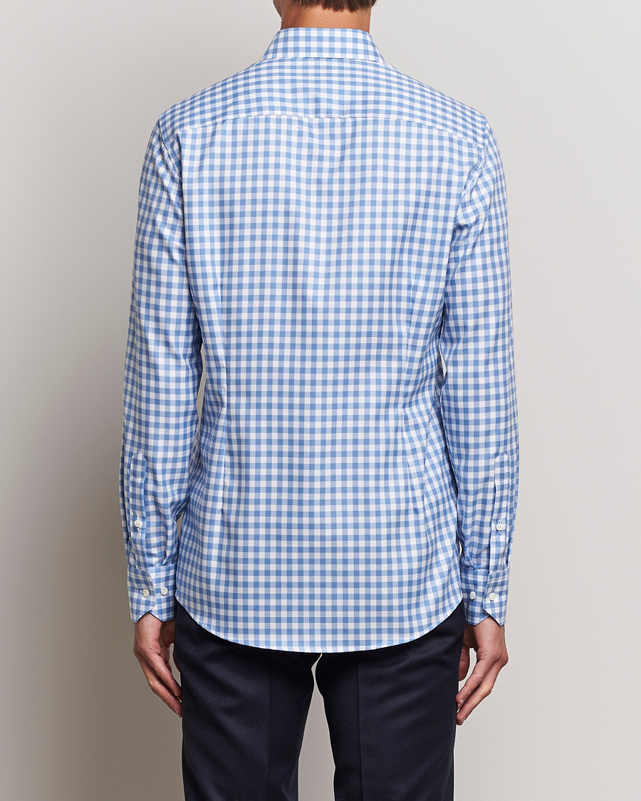 Heren | Overhemden | Stenströms | Slimline Check Cut Away Shirt Light Blue