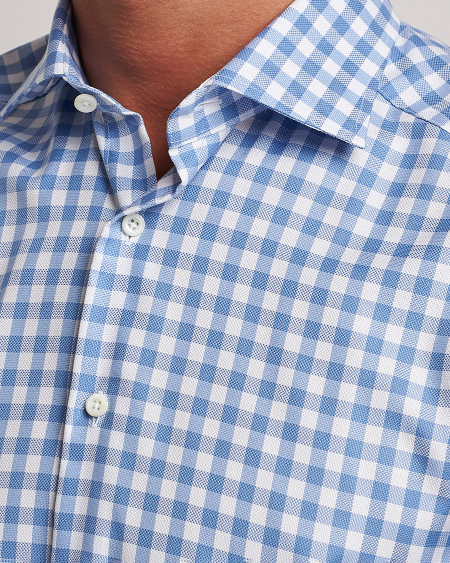 Heren | Overhemden | Stenströms | Slimline Check Cut Away Shirt Light Blue