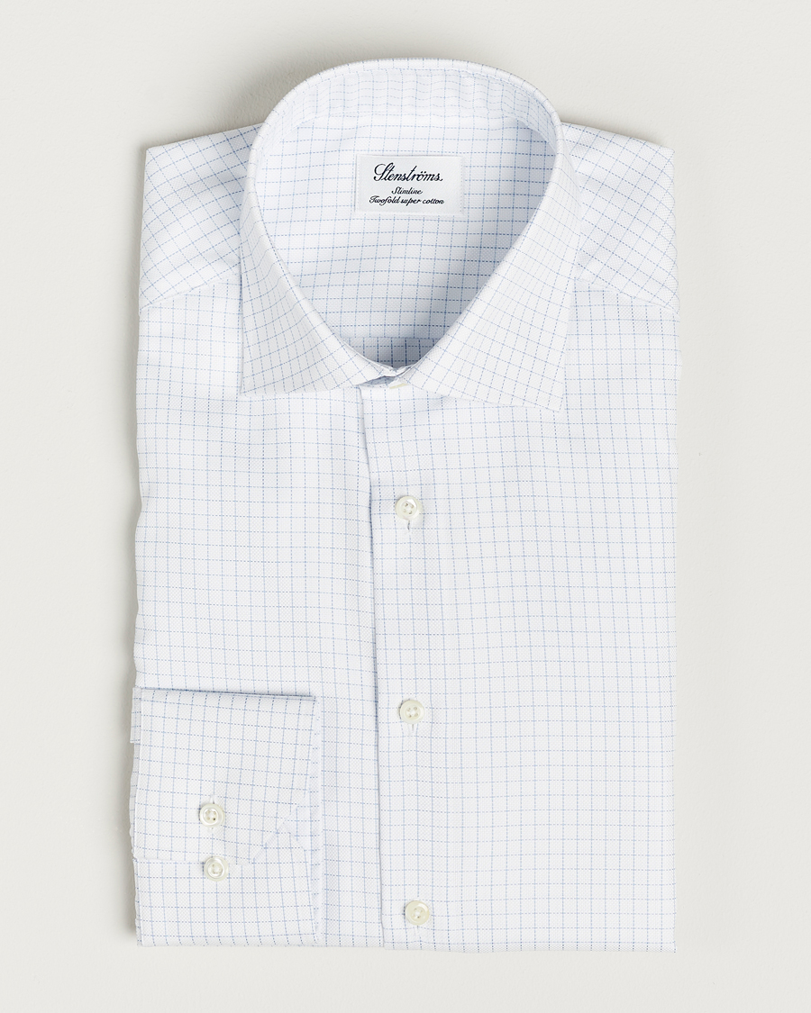 Heren | Overhemden | Stenströms | Slimline Thin Check Cut Away Shirt White