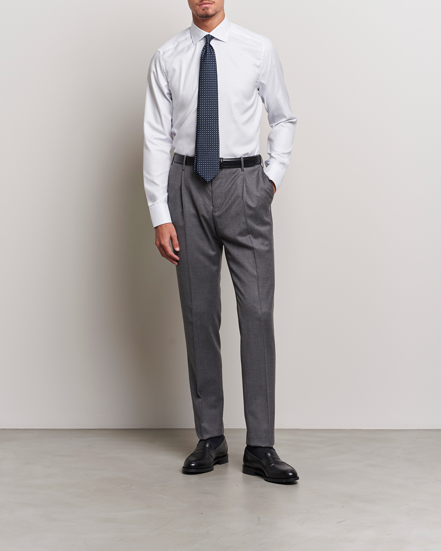 Heren | Overhemden | Stenströms | Slimline Thin Check Cut Away Shirt White