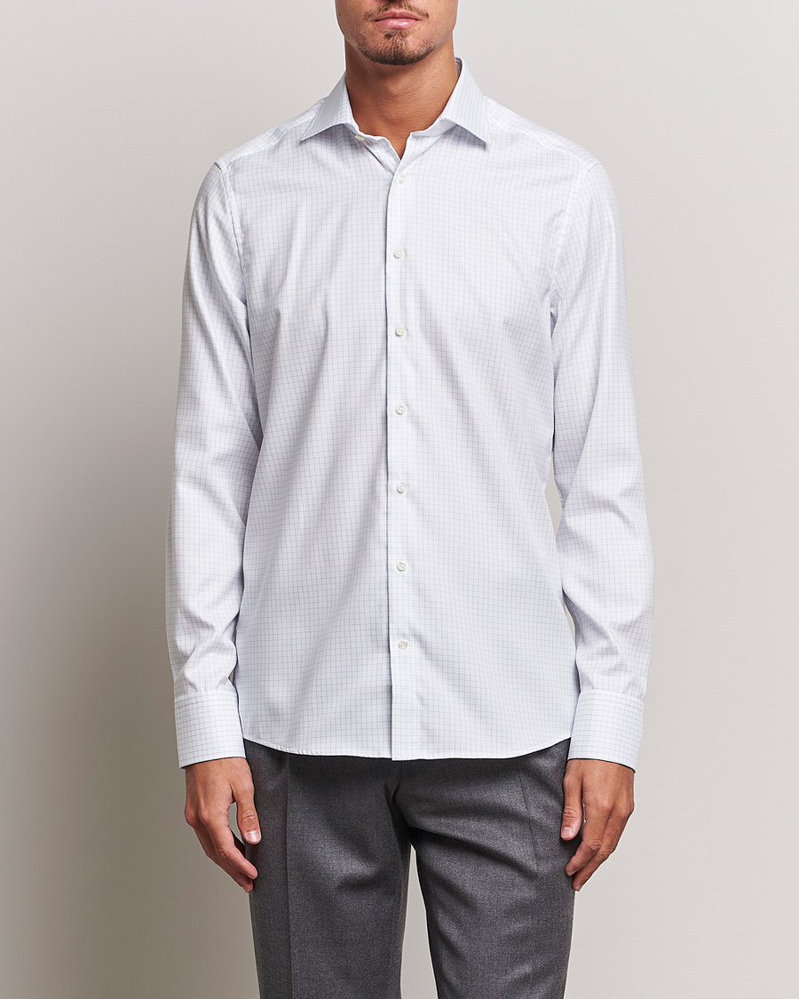 Heren | Overhemden | Stenströms | Slimline Thin Check Cut Away Shirt White