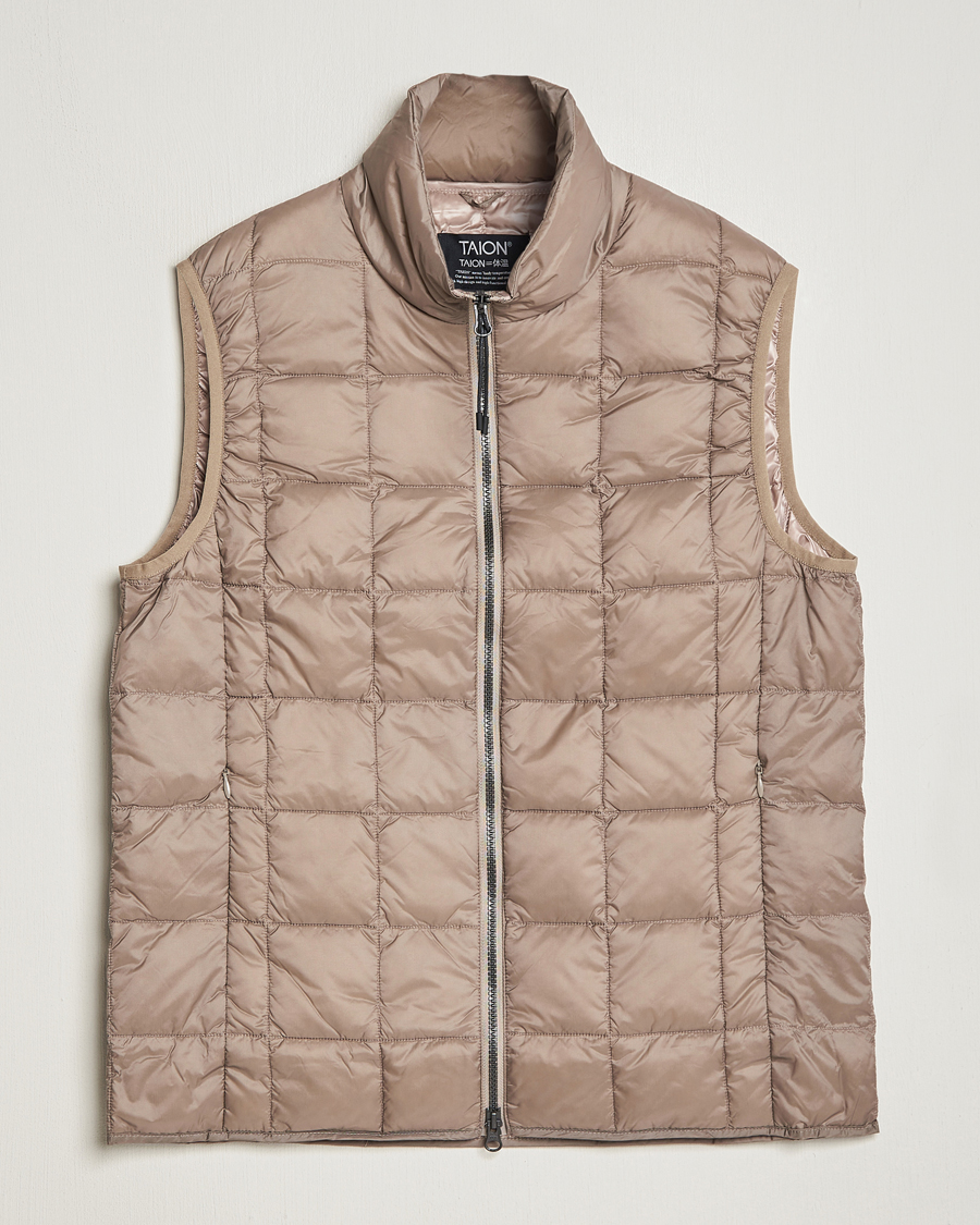 Heren | Jassen | TAION | High Neck Full Zip Lightweight Down Vest Khaki