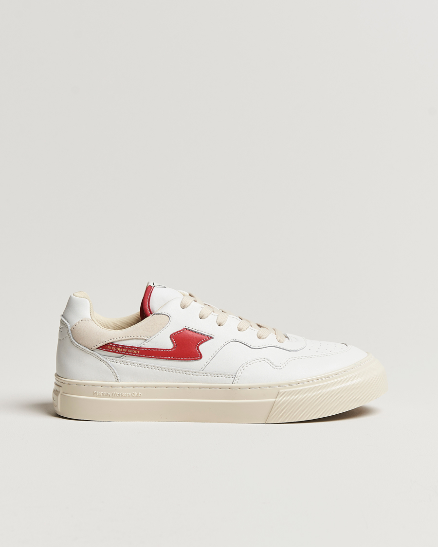 Heren | Stepney Workers Club Pearl S-Strike Leather Sneaker White/Red | Stepney Workers Club | Pearl S-Strike Leather Sneaker White/Red