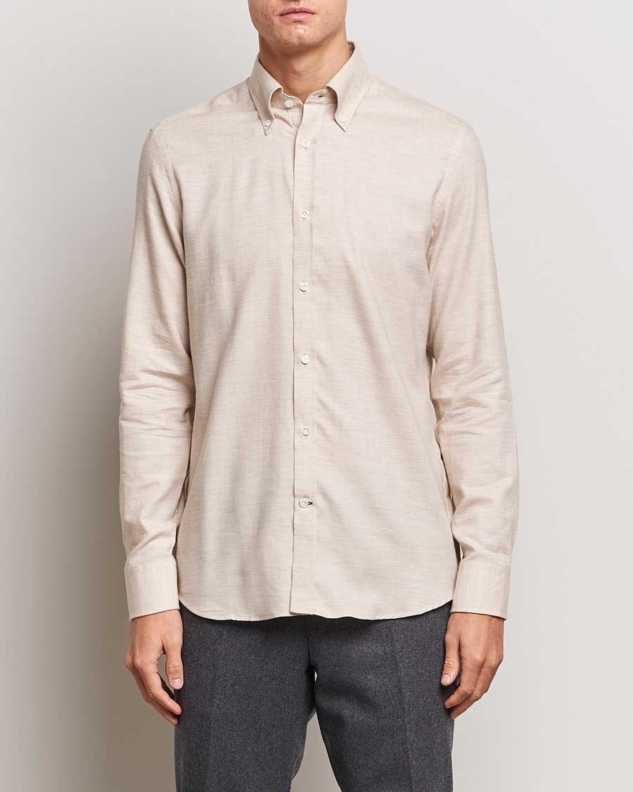 Heren |  | Morris Heritage | Herringbone Brushed Cotton Shirt Khaki