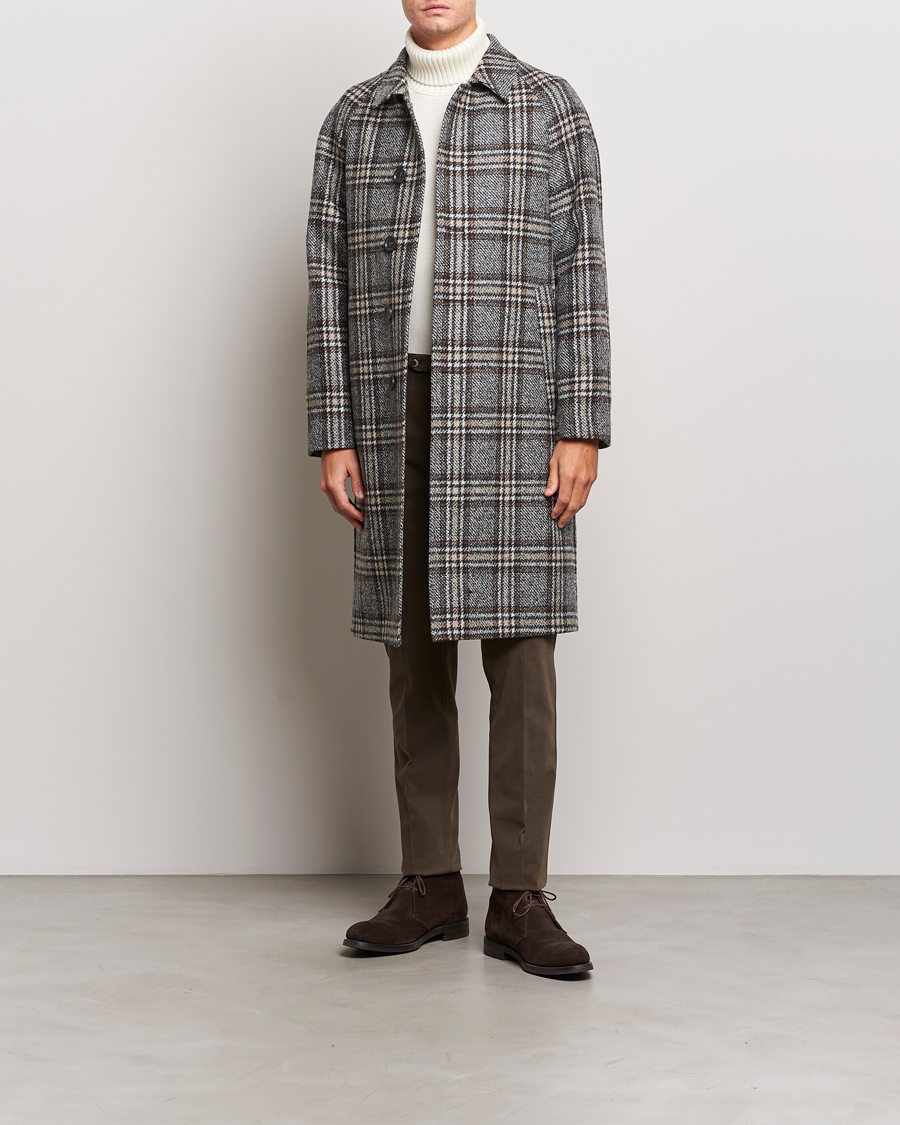 Heren | Jassen | Oscar Jacobson | Sala Checked Raglan Wool Coat Brown