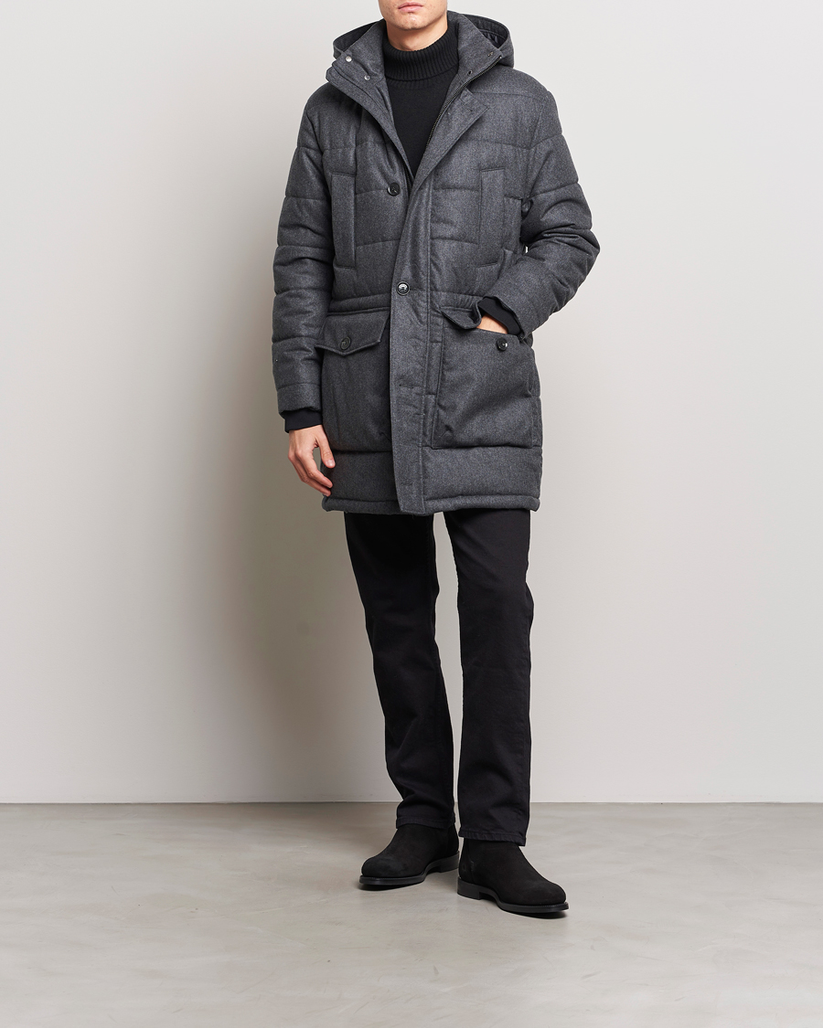 Heren | Jassen | Oscar Jacobson | Stormar Padded Wool Parka Grey Melange