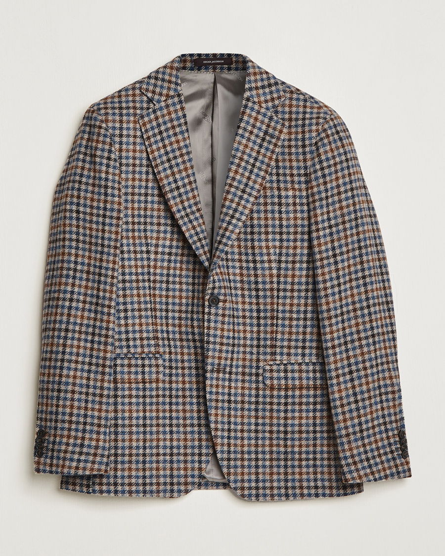 Heren | Blazers | Oscar Jacobson | Fogerty Soft Small Checked Wool Blazer Blue/Brown