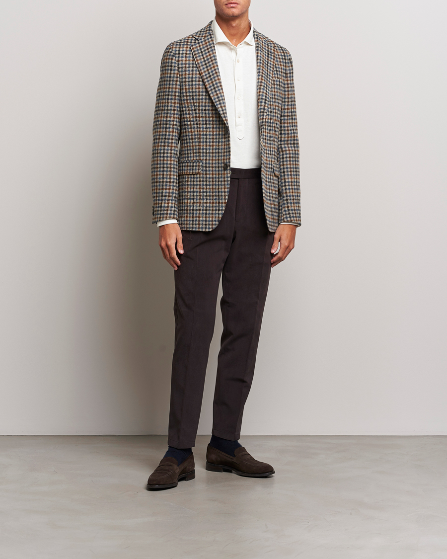 Heren | Blazers | Oscar Jacobson | Fogerty Soft Small Checked Wool Blazer Blue/Brown