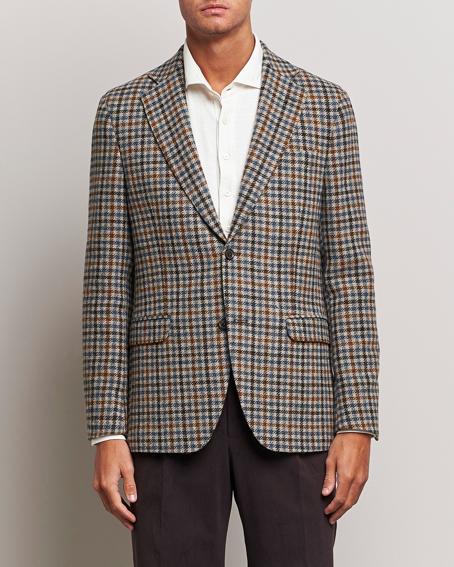 Heren | Blazers | Oscar Jacobson | Fogerty Soft Small Checked Wool Blazer Blue/Brown