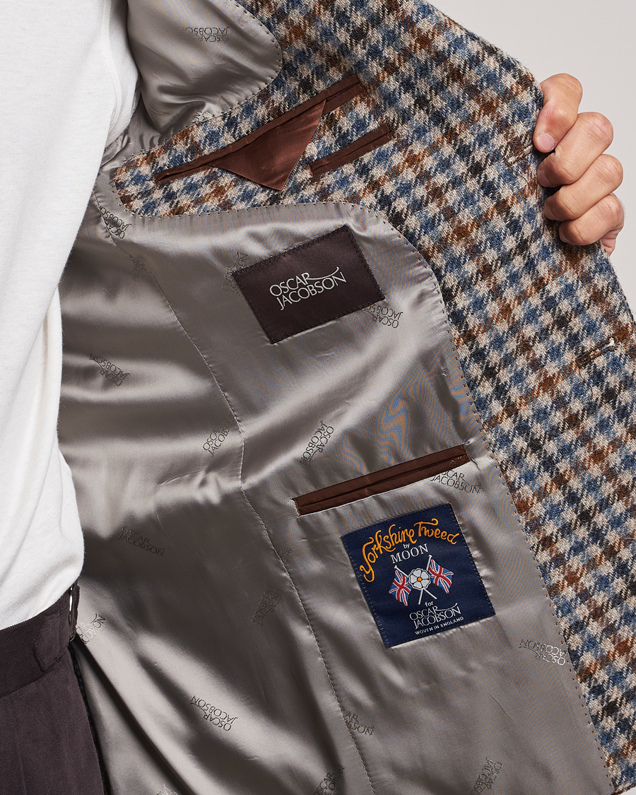 Heren | Blazers | Oscar Jacobson | Fogerty Soft Small Checked Wool Blazer Blue/Brown