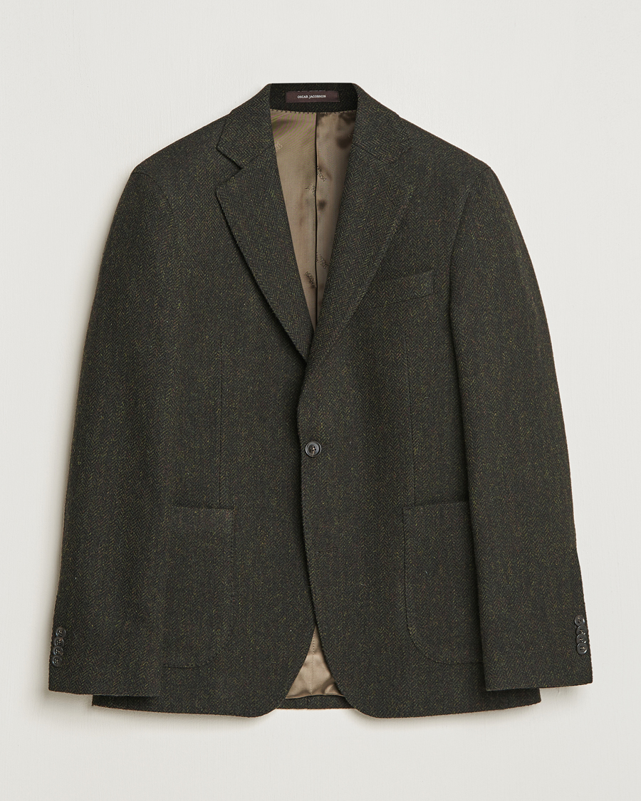 Heren | Blazers | Oscar Jacobson | Fogerty Moon Herringbone Tweed Blazer Green