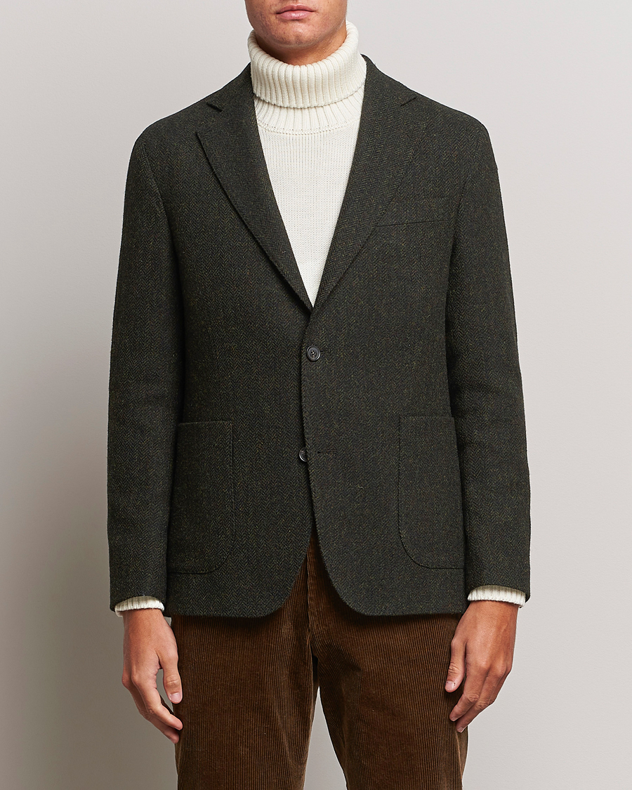 Heren | Blazers | Oscar Jacobson | Fogerty Moon Herringbone Tweed Blazer Green