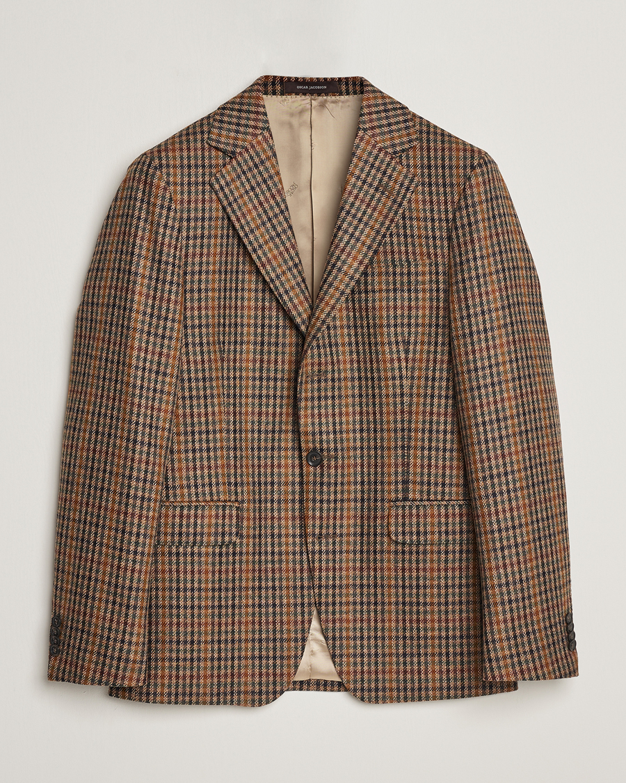 Heren | Blazers | Oscar Jacobson | Eizer Houndstooth Wool/Cashmere Blazer Brown