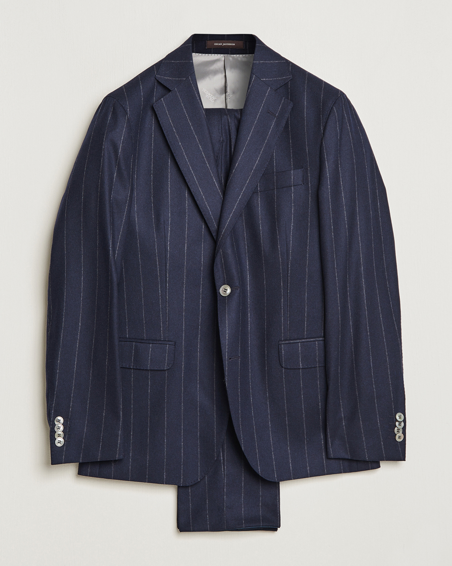 Heren | Pakken | Oscar Jacobson | Fogerty Denz Pinstripe Wool Suit Navy