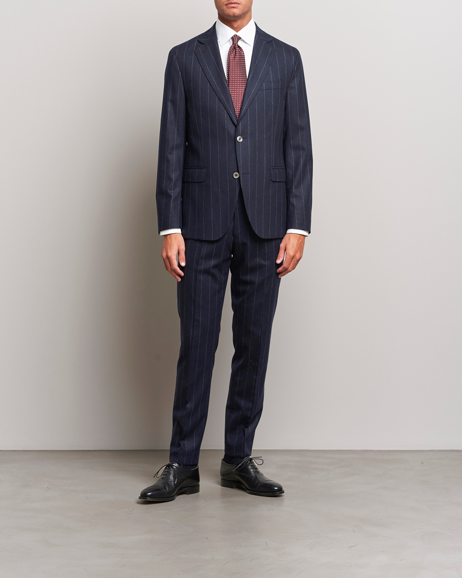 Heren | Pakken | Oscar Jacobson | Fogerty Denz Pinstripe Wool Suit Navy