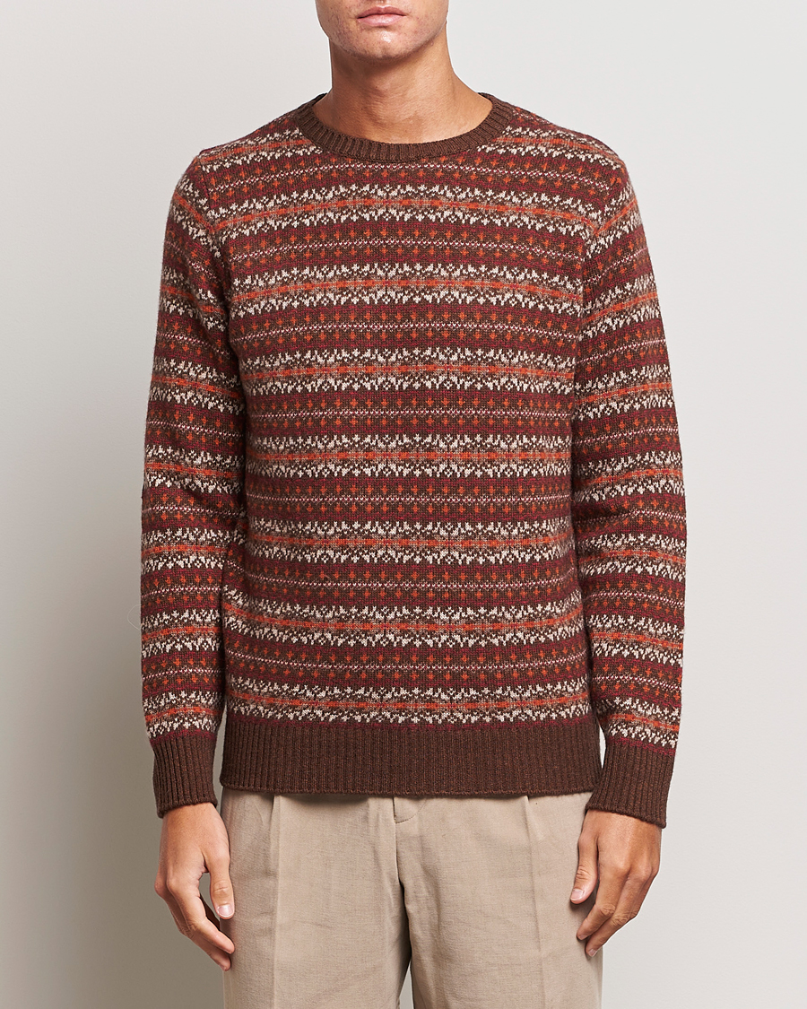 Heren | Truien | Oscar Jacobson | Pete Fairisle Wool/Cashmere Crewneck Red