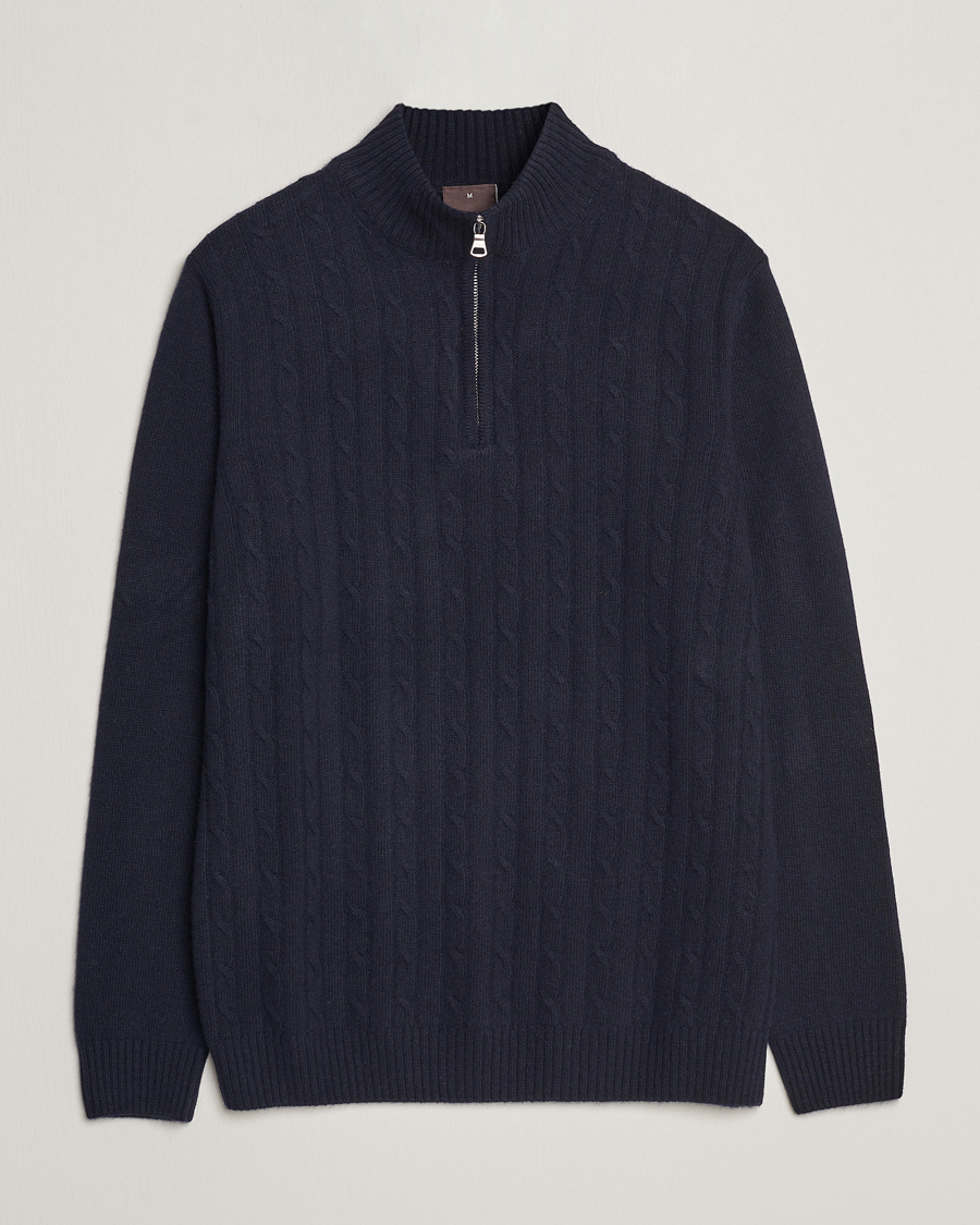 Heren | Truien | Oscar Jacobson | Percy Wool/Cashmere Knitted Half Zip Navy