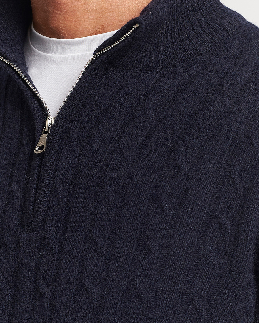 Heren | Truien | Oscar Jacobson | Percy Wool/Cashmere Knitted Half Zip Navy