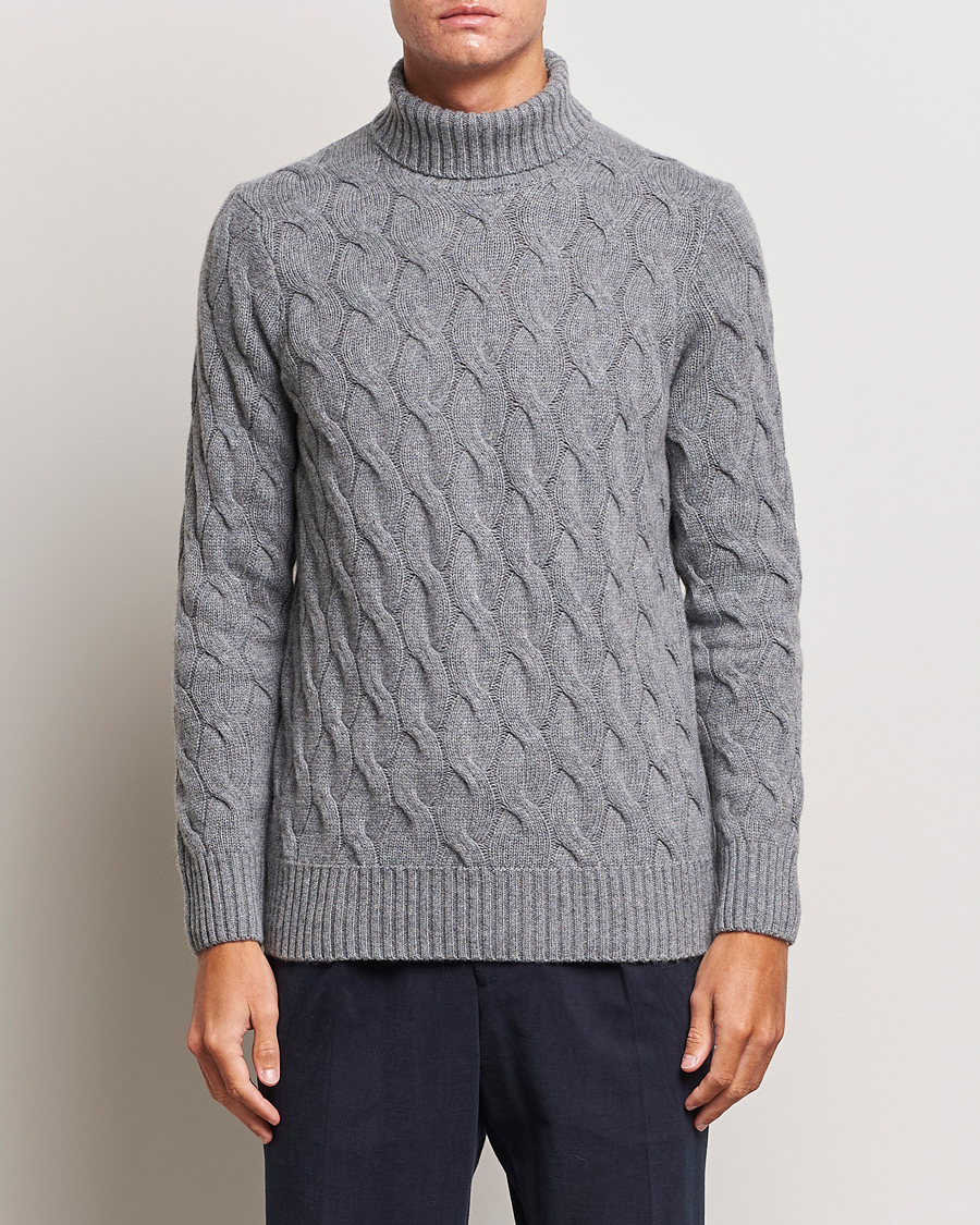 Heren | Truien | Oscar Jacobson | Seth Heavy Knitted Wool/Cashmere Cable Rollneck Grey