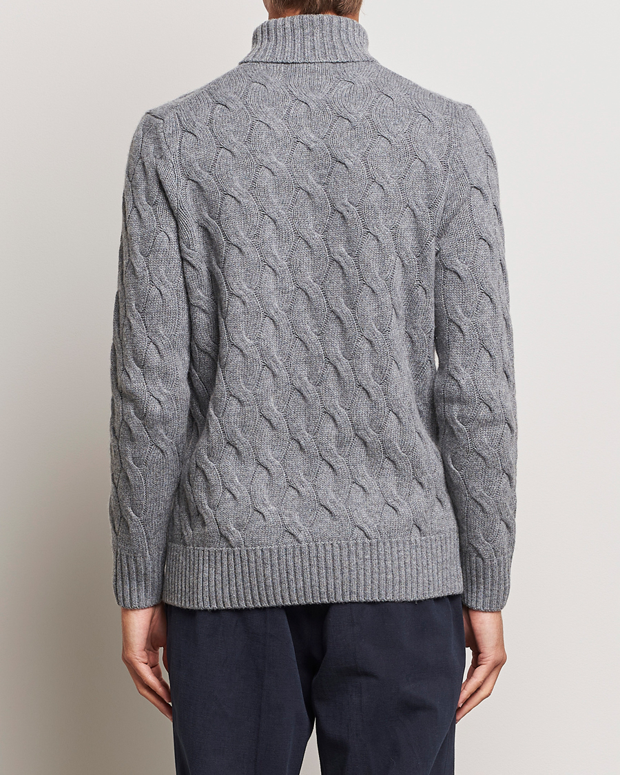 Heren | Truien | Oscar Jacobson | Seth Heavy Knitted Wool/Cashmere Cable Rollneck Grey